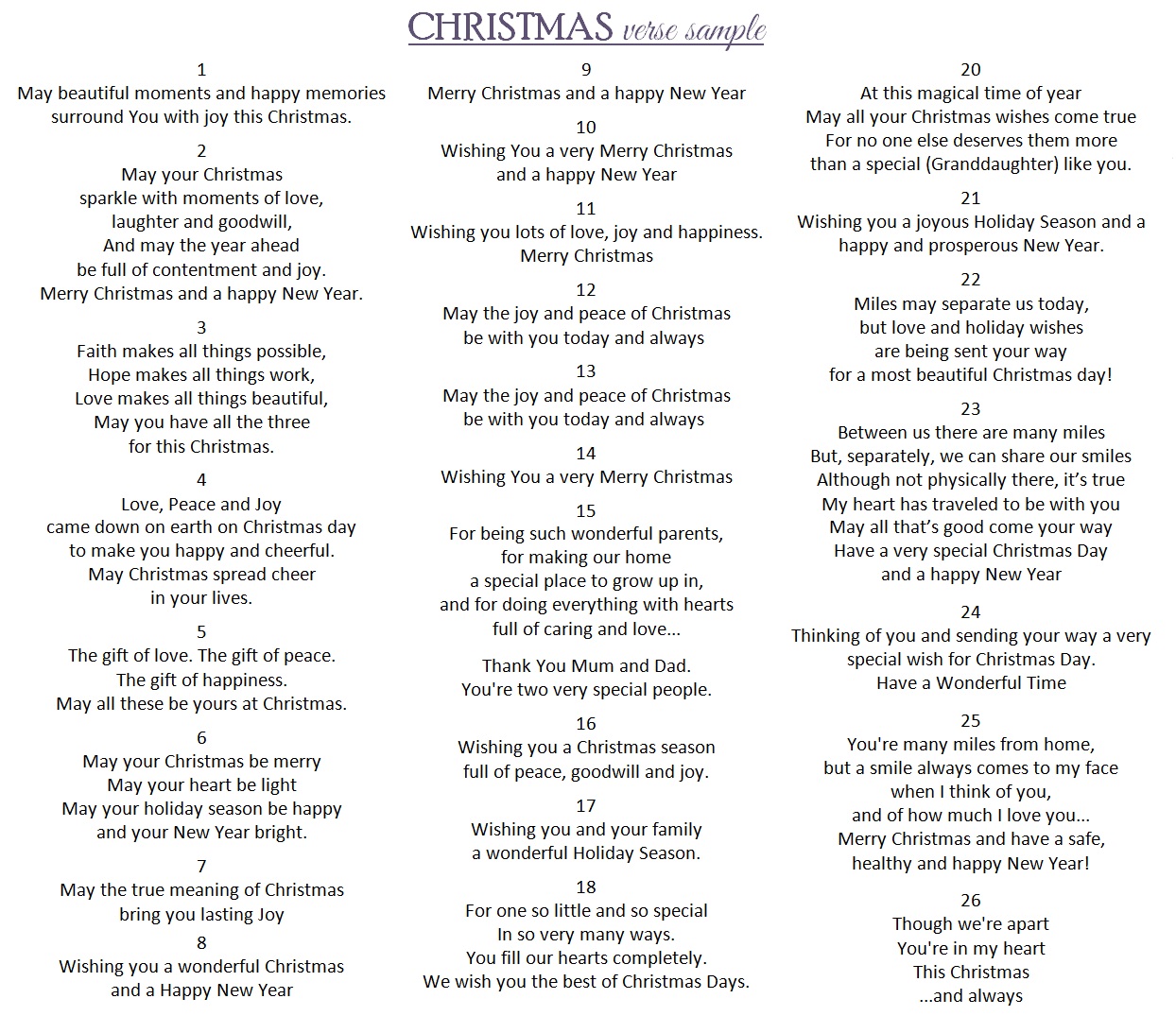 Christmas verse samples